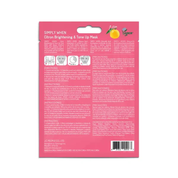 Simply When® Citron Brightening & Tone Up veido kaukė