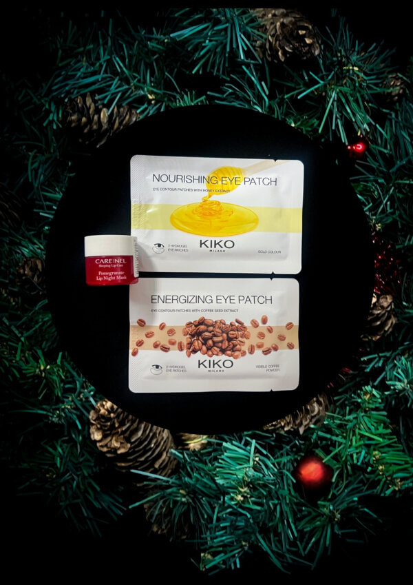 🎄 Kalėdinis Rinkinys „Spindinčios Akys ir  Lūpos“ KIKO paakių kaukės  ir CARENEL naktinė lūpų kaukė